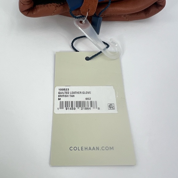 COLE HAAN QUILTED LADIES LEATHER GLOVES, MEDIUM SIZE, BRITISH TAN COLOR - Picture 10 of 11